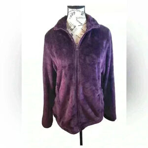 Lands End Women’s Medium 10/12 Purple Fleece Jacket Full Zip Pockets